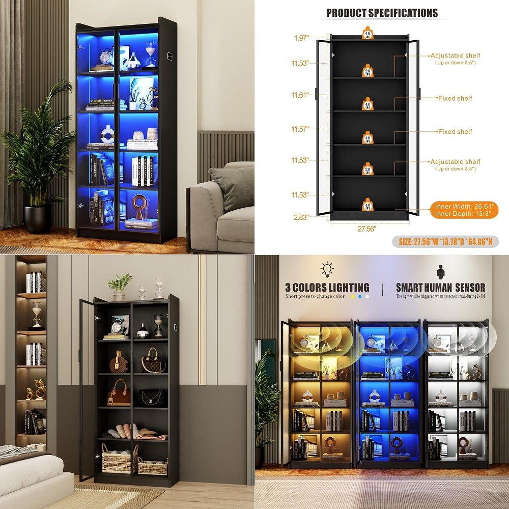 Lighting - Vitrine avec étagères réglables, bibliothèque haute