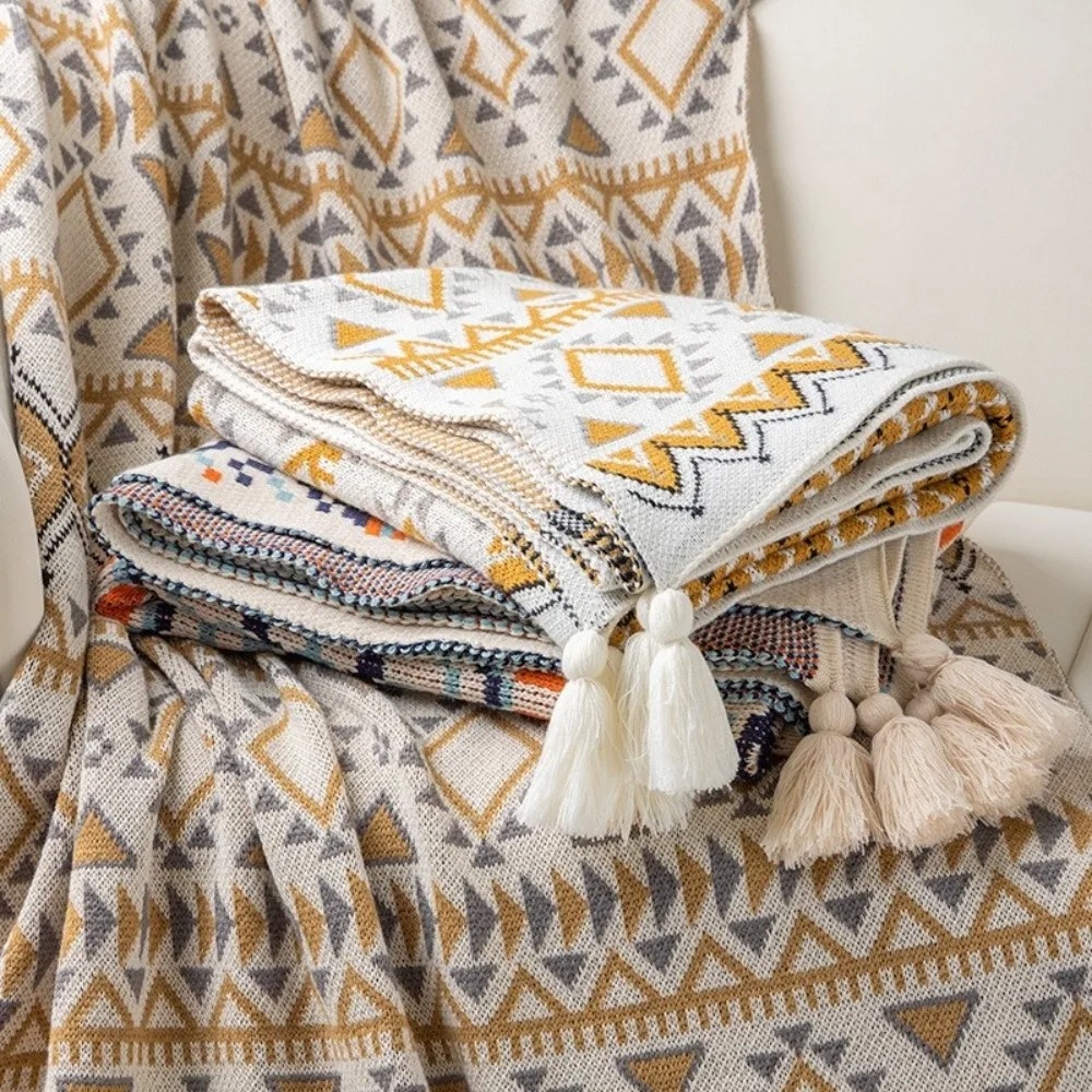 Plaids vintage en tricot épais - Boho Throw Blanket Fringe avis et prix