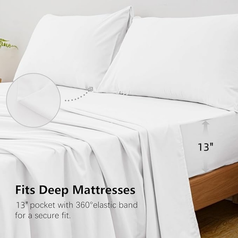 Parure de lit King Size 4 pièc - Fitted Bed Sheets Deep Pocket avis et prix