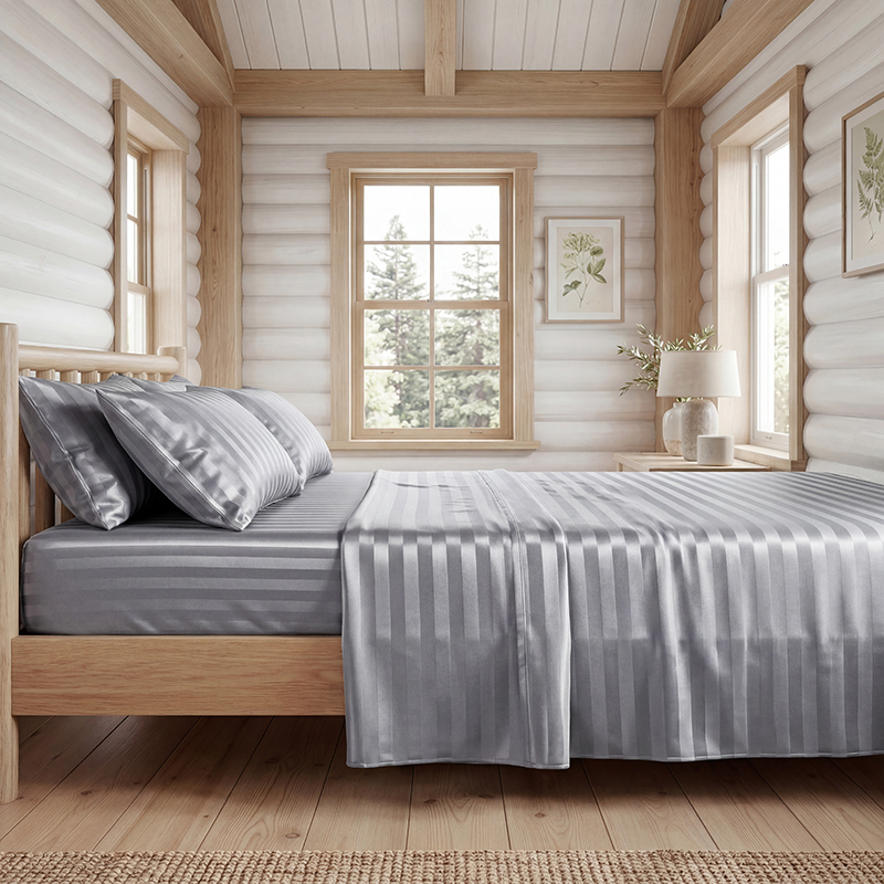 Parure de draps en satin rayé  - Fitted Bed Sheets Deep Pocket avis et prix