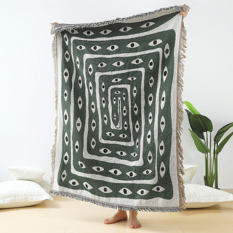 Plaid Jacquard Vert et Blanc à - Boho Throw Blanket Fringe avis et prix